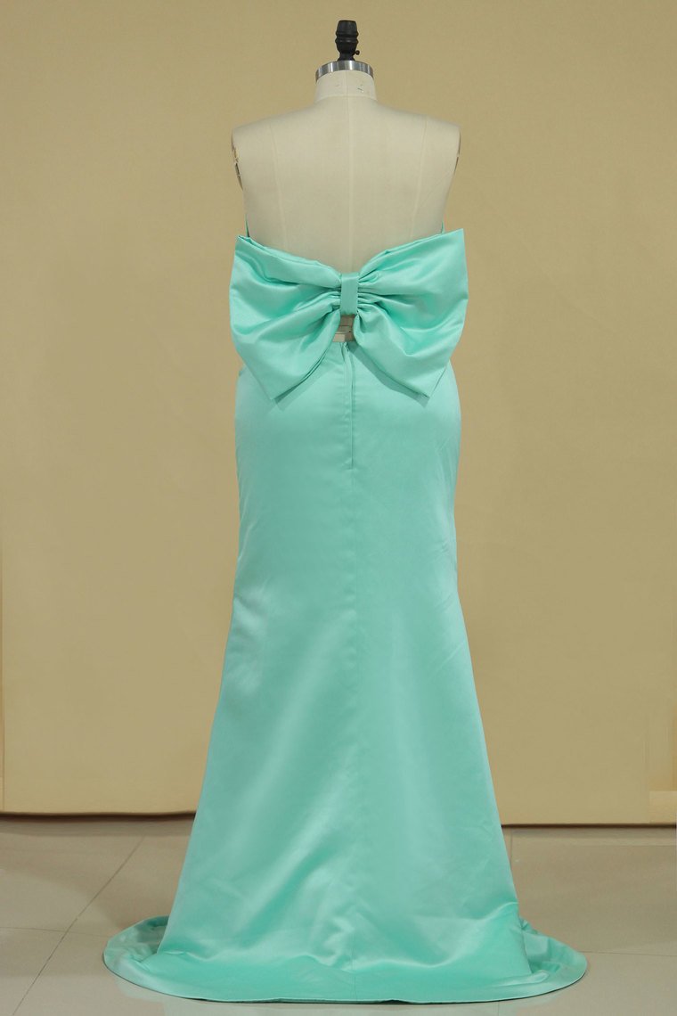 Prom Dresses Strapless Mermaid Satin With Bow Knot Plus Size