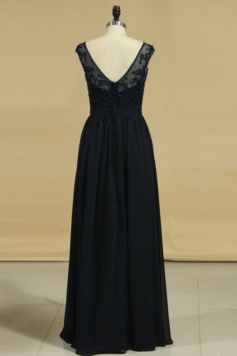 A Line Scoop With Embroidery Bridesmaid Dresses Chiffon