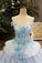 Sky Blue Floral Wedding Dress Shiny Tulle Lace Off The Shoulder Lace Up With Beads Handmade Flowers