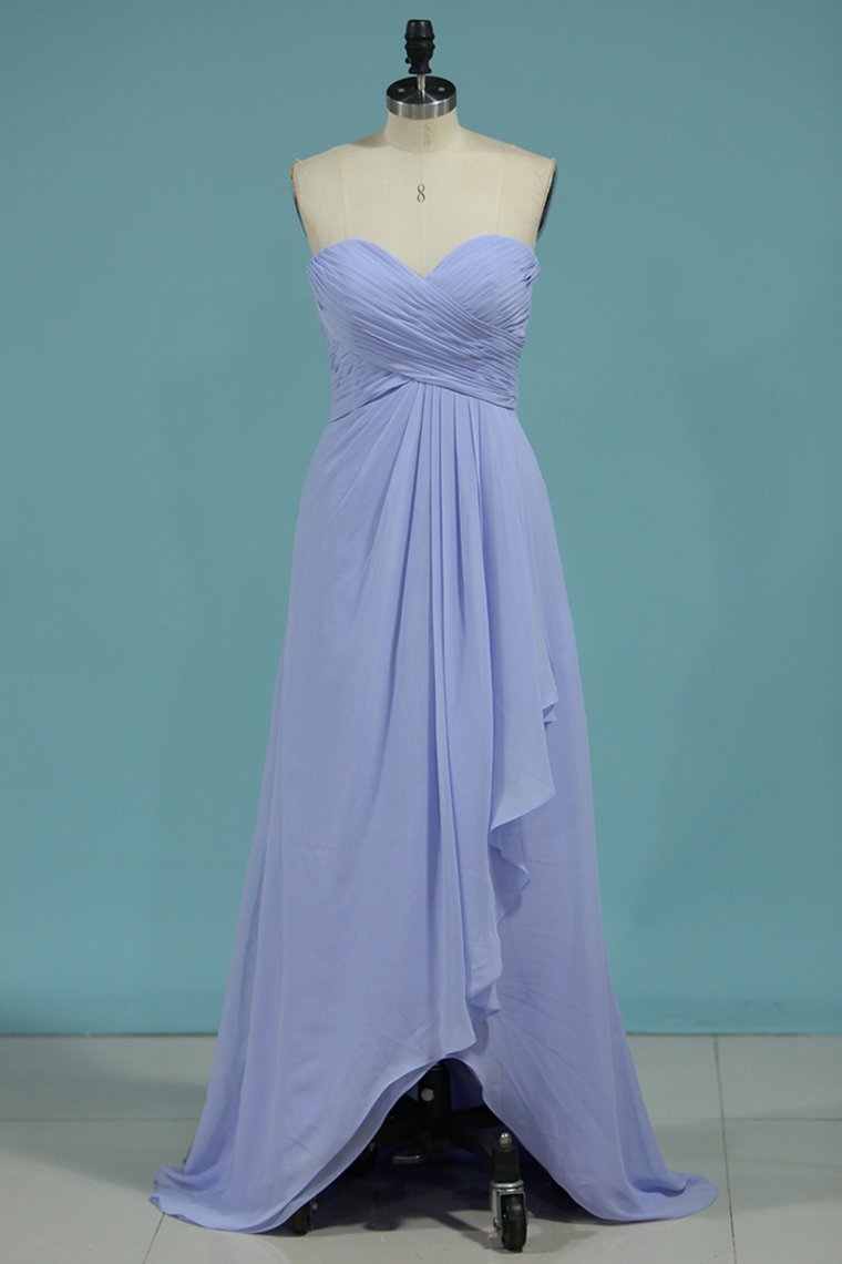 A Line Sweetheart Ruched Bodice Asymmetrical Chiffon Bridesmaid Dresses