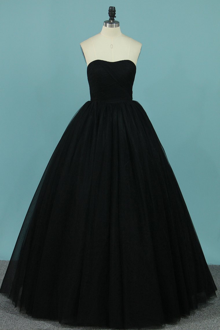 New Arrival Tulle Prom Dresses Strapless A Line With Ruffles