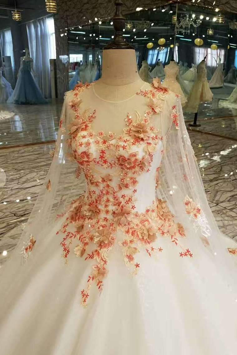 Elegant Scoop Neck Wedding Dresses Tulle A-Line Lace Up With Shoulder Veil