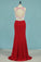 Two-Piece Scoop With Beads And Slit Prom Dresses Spandex
