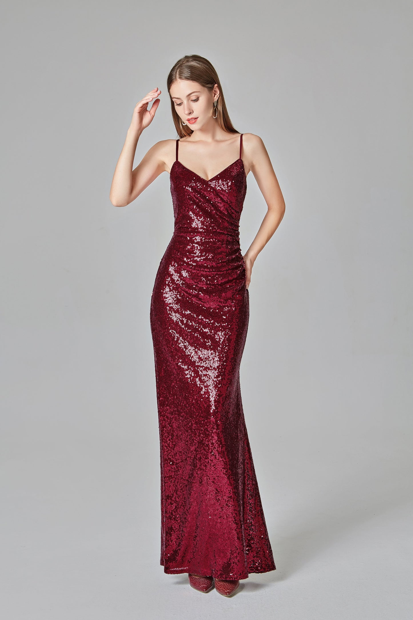 Spaghetti Straps Burgundy Prom Dresses Mermaid Sequins Party Dresses, Dance Dresses SWK15412