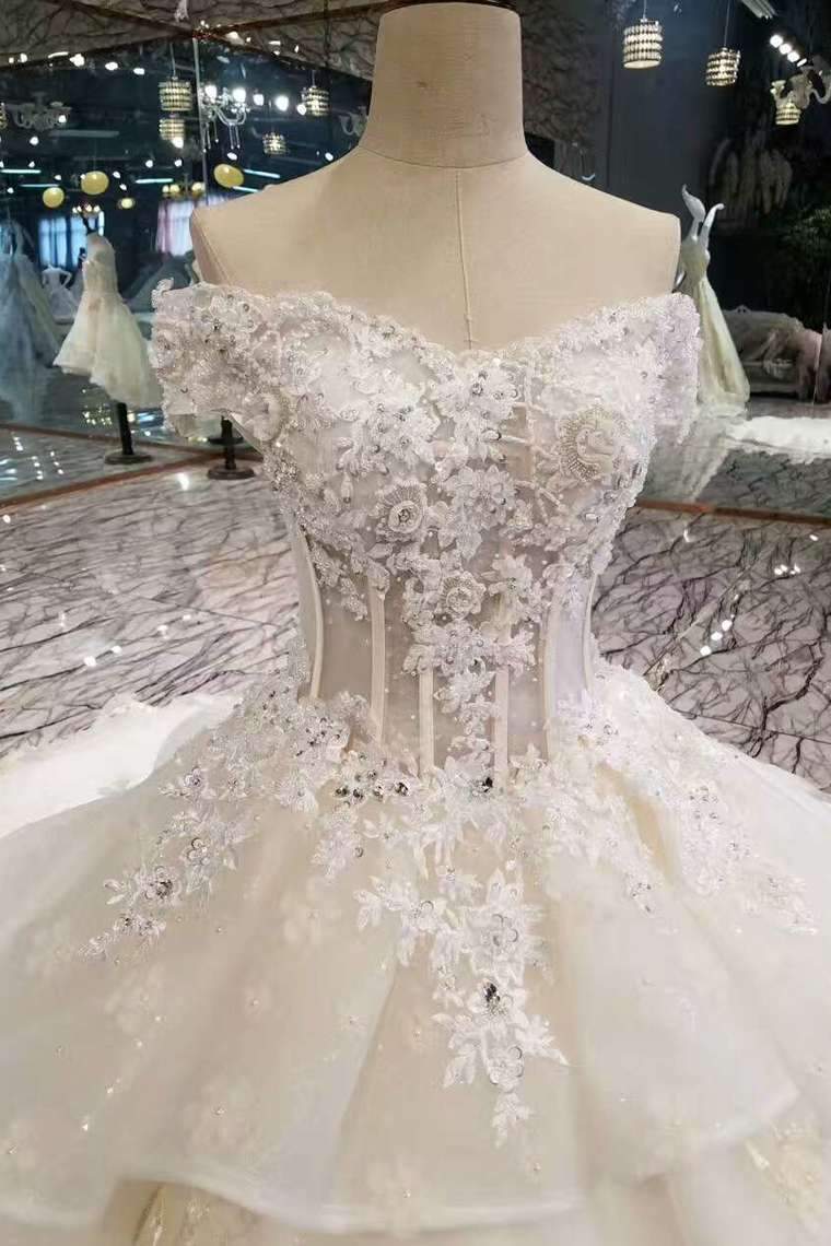 Luxurious Wedding Dresses Off The Shoulder A-Line Royal Train Lace Up