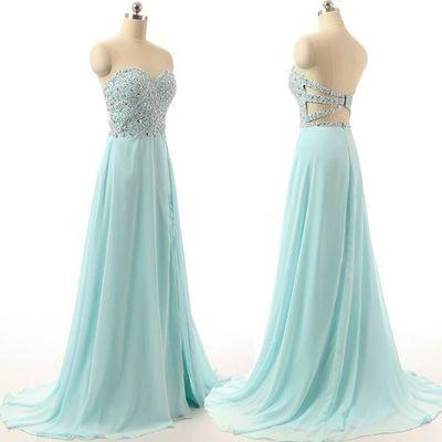 Long Charming Blue Strapless Sleeveless A-Line Sweetheart Prom Dresses WK936