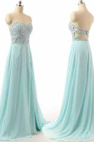 Long Charming Blue Strapless Sleeveless A-Line Sweetheart Prom Dresses WK936