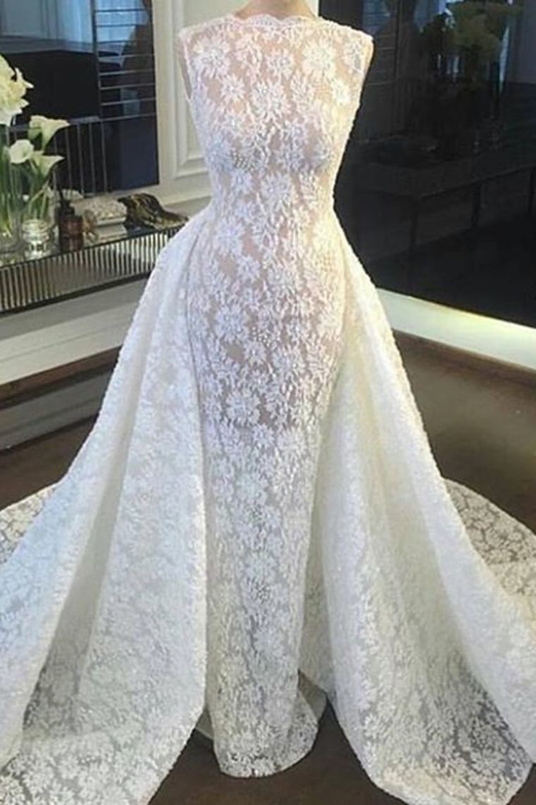 New Arrival Sexy Lace Wedding Dresses Sheath With Detachable Skirt