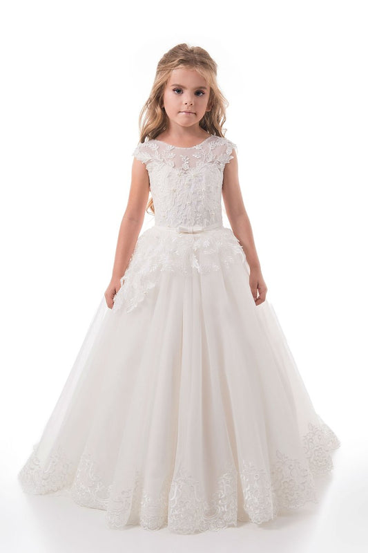 Scoop A Line Tulle With Applique And Sash Sweep Train Flower Girl Dresses