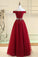 A Line Burgundy Off the Shoulder Lace up Tulle Sweetheart Long Prom Dresses WK141