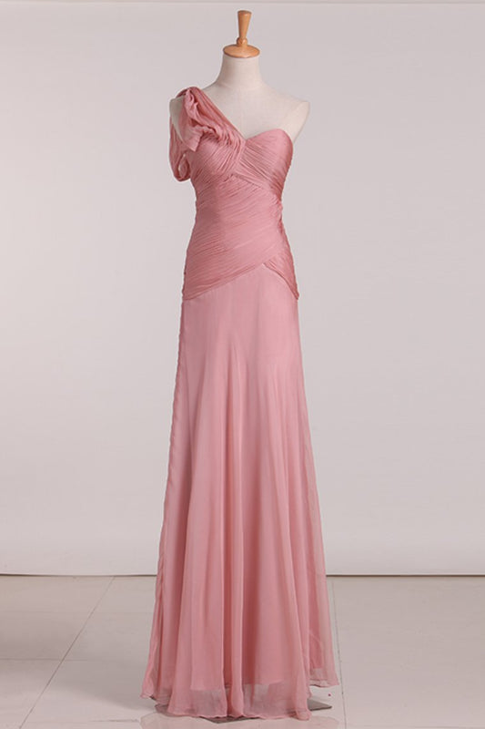2024 A Line One Shoulder With Ruffles Bridesmaid Dresses Chiffon Floor Length