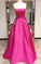 A-Line Satin Strapless Princess Floor-length Beading with Pockets Sleeveless Prom Dresses WK471