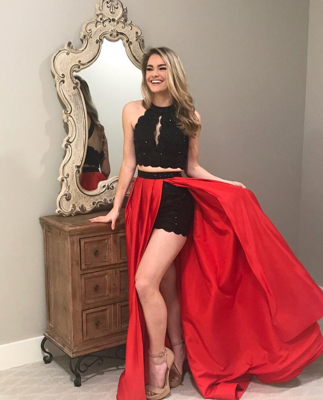Black/Red Two Piece Shorts Prom Dresses WK193