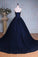 Princess Ball Gown Sweetheart Navy Blue Beads Ruffles Long Tulle Prom Dresses with Lace up WK236