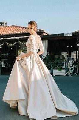 2024 Half Sleeves Lace Modest Long Custom Made Wedding Dresses WK89