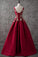 Chic Burgundy Cheap Scoop Long Lace up Satin Sleeveless Prom Dresses WK88