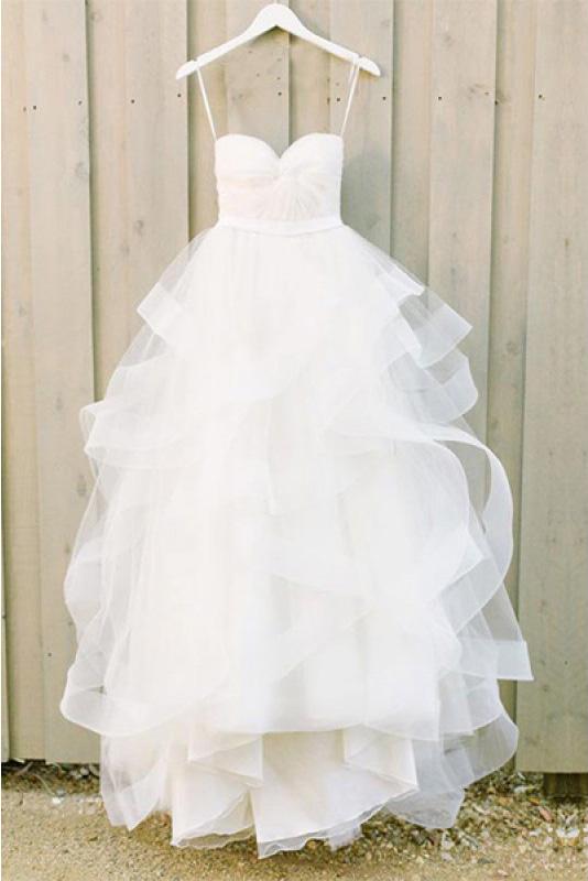 Sweetheart White Layers Long Ball Gown Spaghetti Strap Tulle Floor-length Wedding Dress WK215