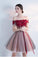 A Line Red Off the Shoulder Above Knee Short Sleeve Flowers Homecoming Dresses WK308