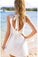 Short Open Back White Appliques Short Stretch Satin Homecoming Dress with Lace WK129