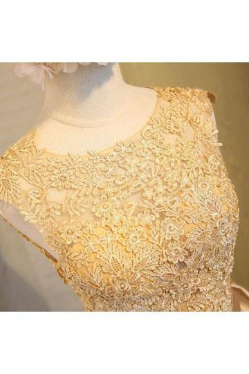 Light beads satins lace round neck homecoming dress WK384