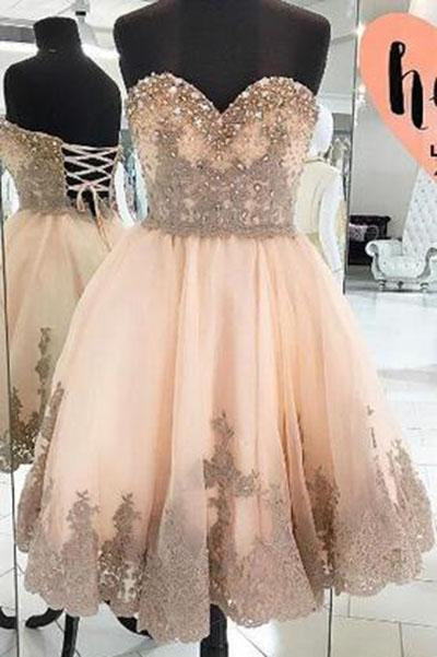 Cheap Homecoming Dress With Appliques Strapless Tulle Sweetheart Party Dresses WK319