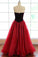 Strapless A-line Long V-Neck Tulle Burgundy Sleeveless Floor-Length Prom Dresses WK269