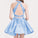 Two Piece Round Neck Short Tiered Satin Blue Open Back Homecoming Dress with Lace WK259