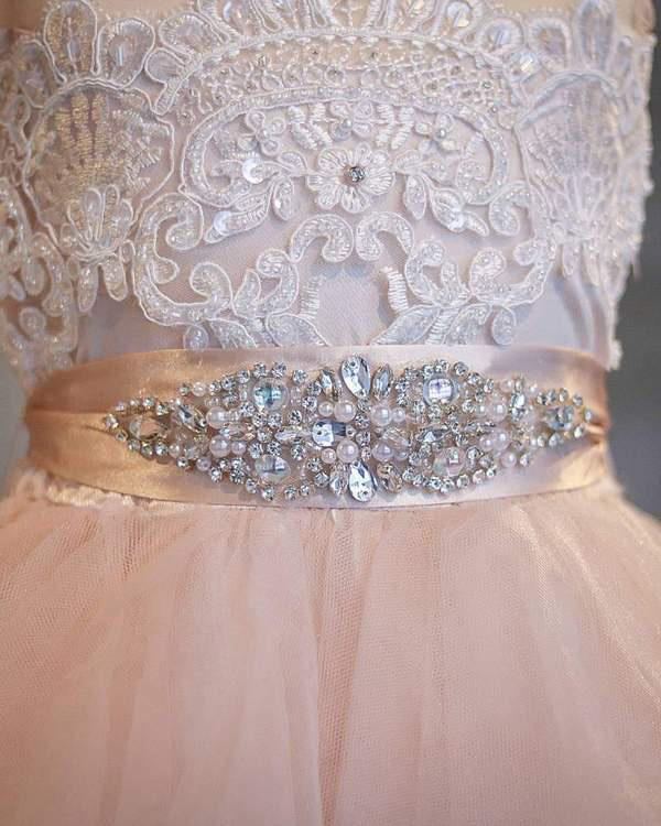 Blush Pink Flower Girl Dresses Cap Sleeve Asymmetric Tulle Lace Top Cute Dress for Kids WK99