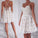 A-Line Spaghetti Straps Lace up Ivory Lace Short Sleeveless Sweet 16 Cocktail Dress WK744