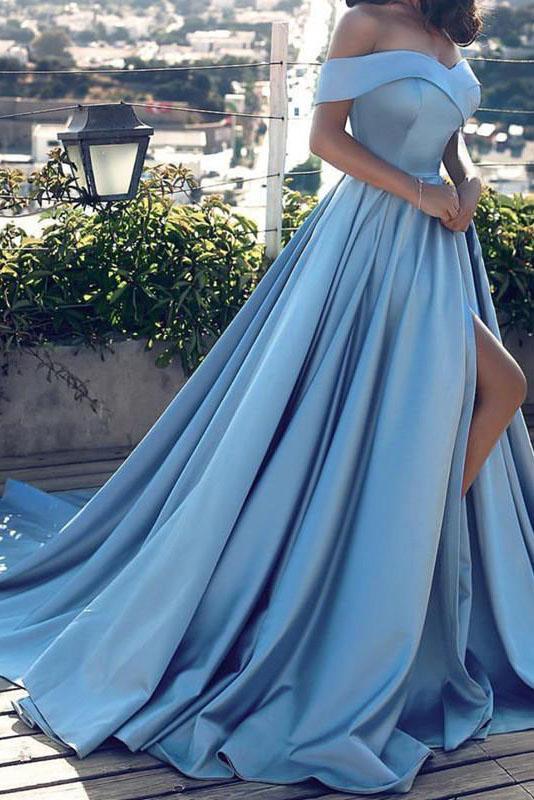 Blue Off-the-shoulder Ball Gown Split Princess Beach Quinceanera Dresses WK120
