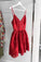 A Line Red V Neck Lace Appliques Spaghetti Straps Beads Short Homecoming Dresses WK813