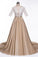 A-Line High Neck Beads Short Sleeve Lace Satin Evening Dress Prom Dresses WK513