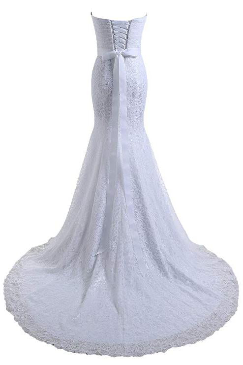 Mermaid Ivory Sweetheart Lace Wedding Dresses Long Strapless Bridal Dresses WK350