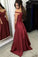 Satin Off the Shoulder A-line Sweep Train Sashes Sweetheart Burgundy Prom Dresses WK604