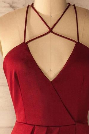 A Line Spaghetti Straps V Neck Simple Cheap Red Short Homecoming Dresses WK18