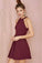 Cheap A Line Burgundy Short Prom Dress Satin Knee Length Sleeveless Homecoming Dress WK600