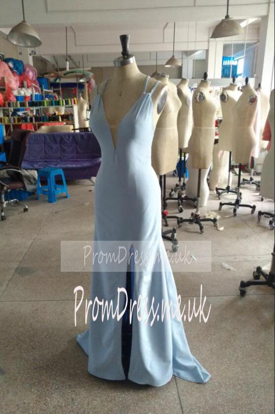 Fashion Light Blue High Neck Beads Long Two Piece Mermaid Halter Prom Dresses WK02