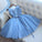 A Line V Neck Blue Tulle Cheap Beads Short Homecoming Dresses with Lace Appliques WK05