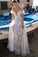 A-Line Unique White Spaghetti Straps Lace V-neck Long Off-the-Shoulder Prom Dresses WK302