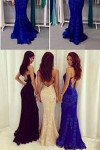 Black Prom Dresses Mermaid Prom Dress Lace Prom Dress Backless Evening Gowns WK967