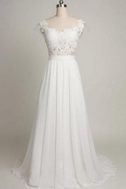 Back V Cap Sleeve Lace Cheap Chiffon High Quality Beach A-line Ivory Wedding Dresses WK227