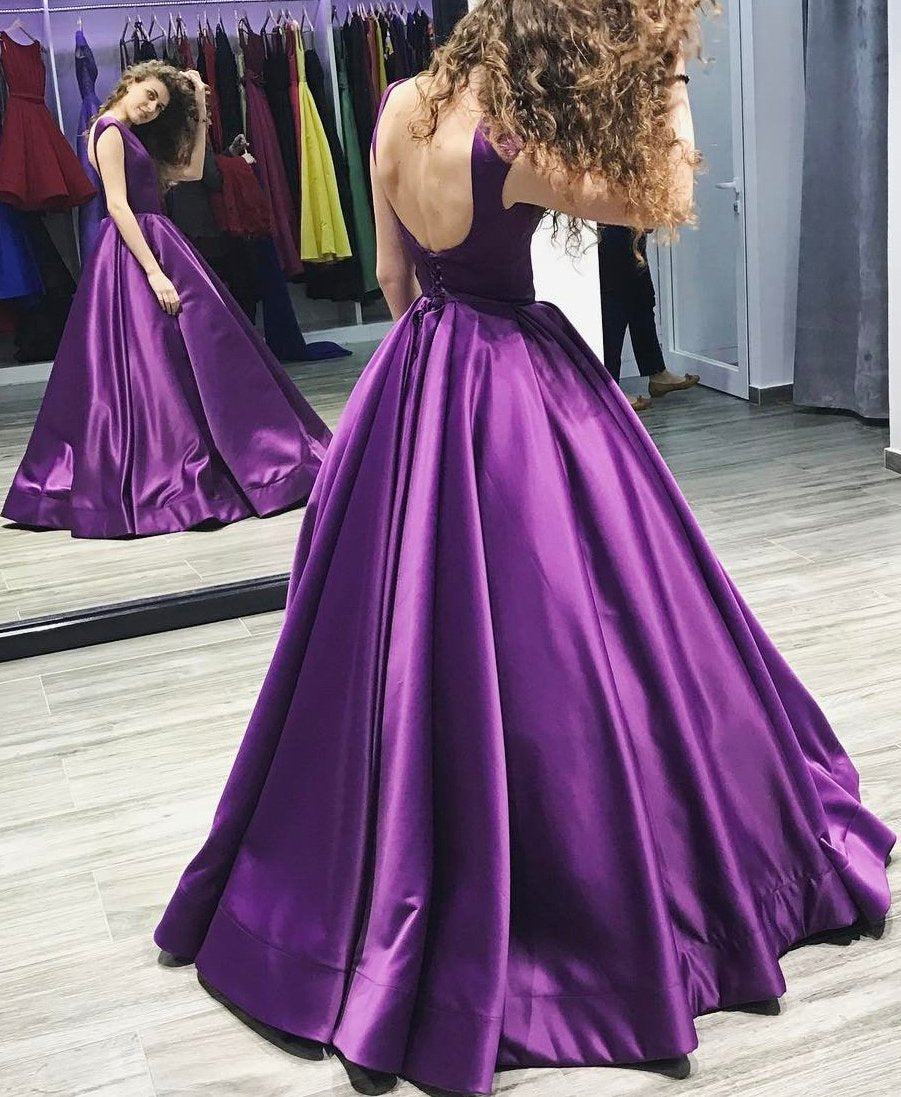 Charming Purple Backless Cap Sleeve Ball Gown Scoop Long Lace up Formal Dresses WK880