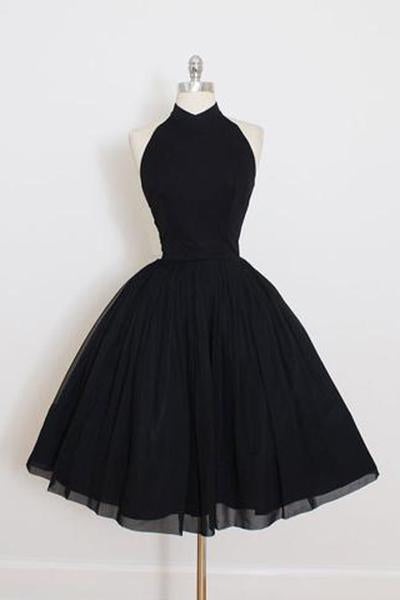 Black Chiffon Prom Dress Halter Homecoming Dress Short Prom Dresses WK325