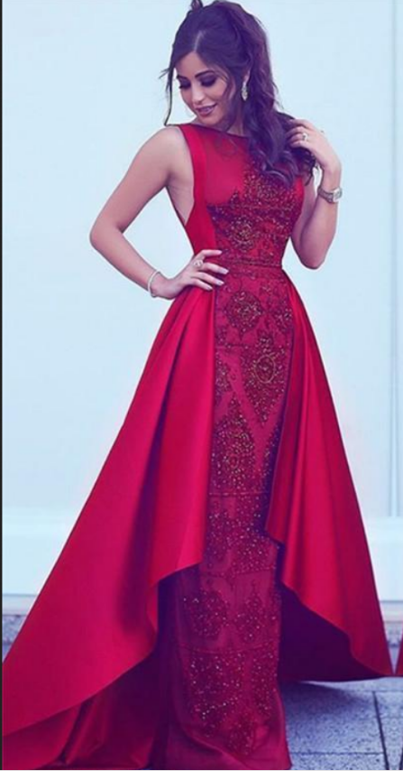 2024 Long New Style Red Scoop Sleeveless Mermaid Satin Beads Prom Dresses WK388