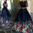 A line Two Piece Black Long Sleeve Prom Dress With Floral Print Skirt Evening Dresses WK672