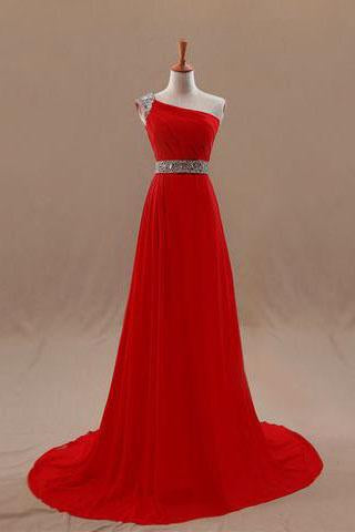 Classy One Shoulder Party Dresses Chiffon Party Dresses Sleeveless Long Party Dresses WK552