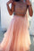 Charming A-Line Beading Two Pieces Long High Neck Tulle Floor-Length Prom Dresses WK216