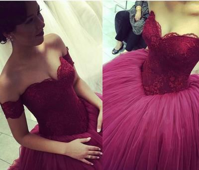 New Design Ball Gown Off the Shoulder Sweetheart Tulle Lace Sexy Prom Dresses WK143