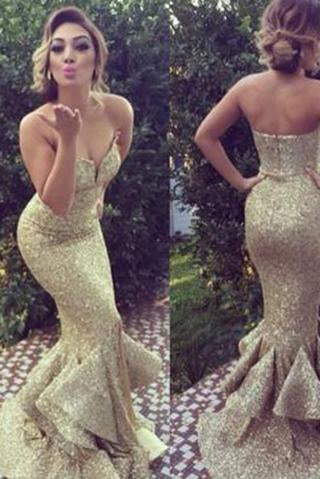 long gold sequin sparkle mermaid charming prom dress sweetheart prom dress 141509