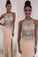 Champagne Halter Mermaid Elegant Beads Jewelry Hot Slit Prom Dresses WK164